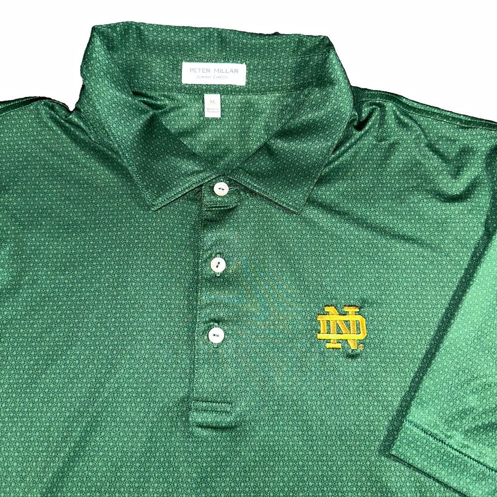 Peter Millar Shirt Mens XL Green Geometric Notre Dame Fighting Irish Golf Polo